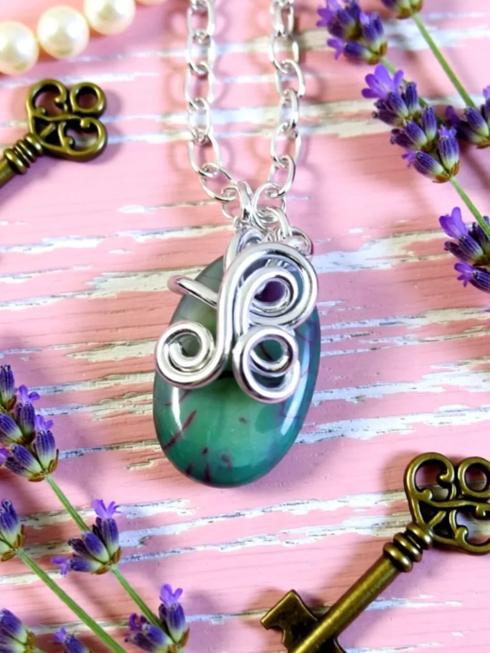 Green Agate Pendant Necklace 22